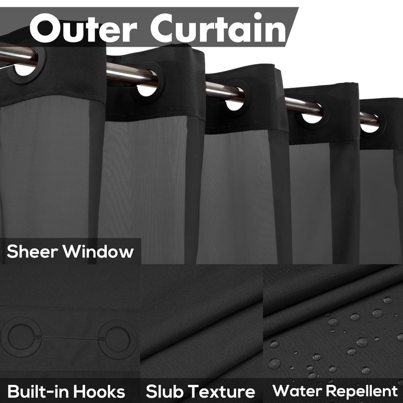 River Dream No Hook Slub Textured Shower Curtain with Snap-in PEVA Liner Set - 71" x 74"(72"), Hotel Style with See Through Top Window, Machine Washable & Water Repellent Fabric, Black, 71x74 - Image 3